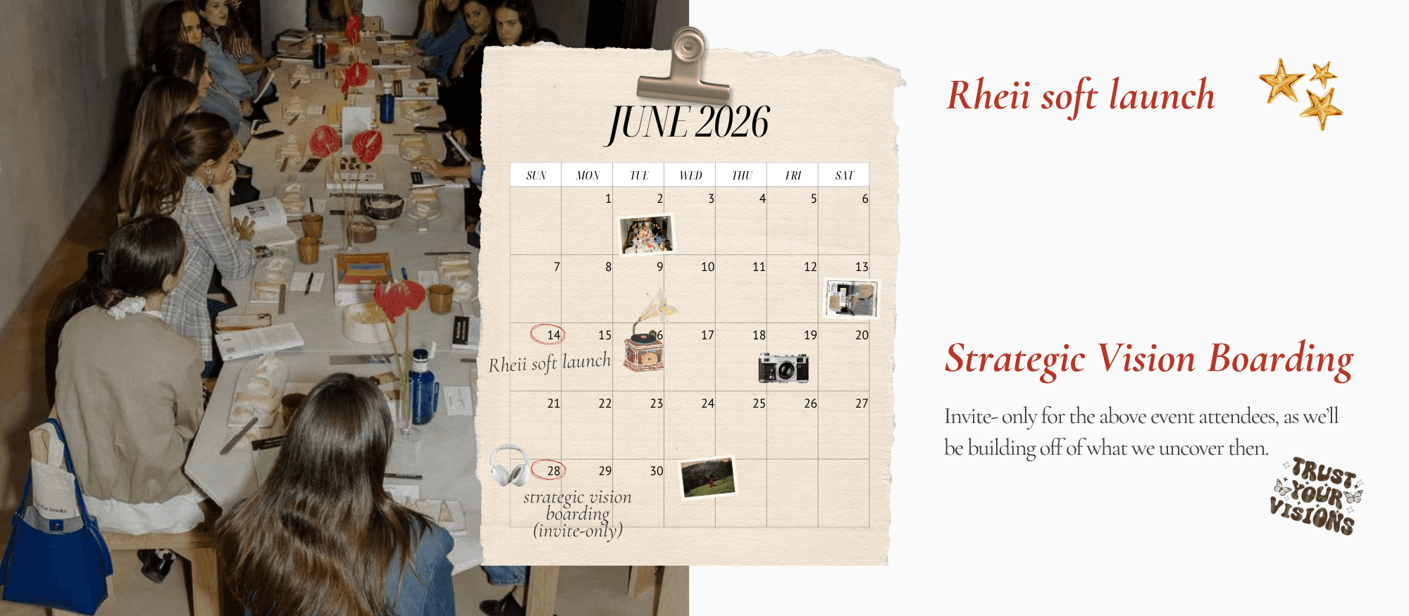 June 2026 Rheii events — soft launch on June 14 and strategic vision boarding (invite-only) on June 28